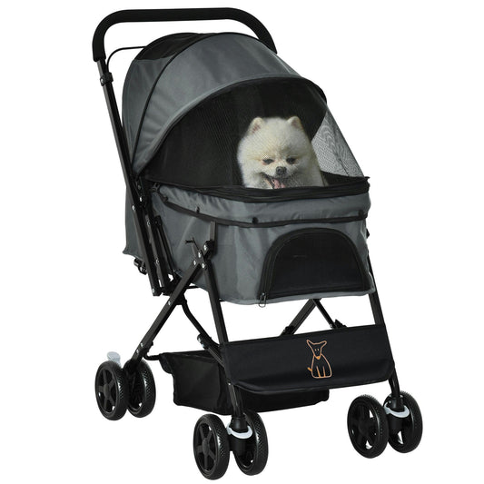 Compact Foldable Pet Stroller for Dogs – Lightweight Travel Cart with Handle, Grey